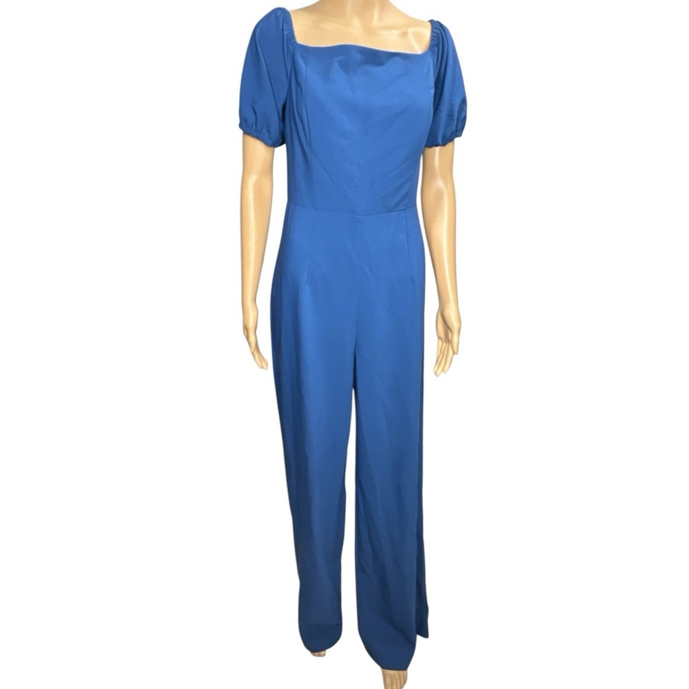 Lilly Pulitzer Size 6 Oyster Blue Jada Off the Shoulder Puff Sleeve‎ Jumpsuit